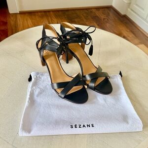 New Sezane Alice Strappy Tie Heeled Sandals Size 38/ US 7 -7.5 🖤🖤🖤